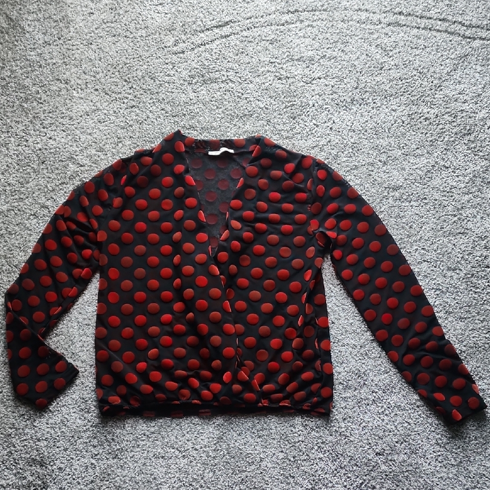 Zara Black and Red Polka Dot Blouse